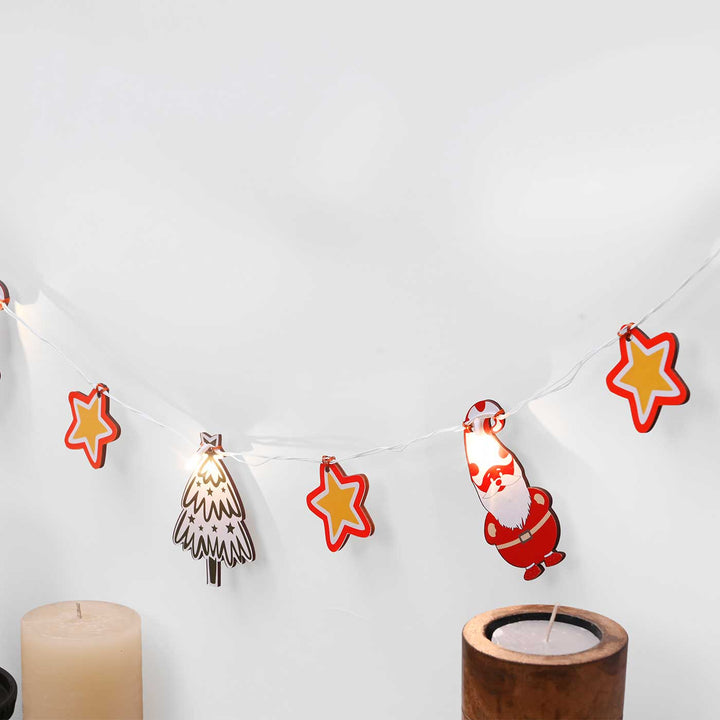 3 m, 14 Bulbs | Decorative Pine Wood Santa & Christmas Tree LED Fairy Light