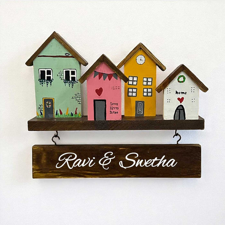Personalized Pastel Miniature House Wooden Name Plate