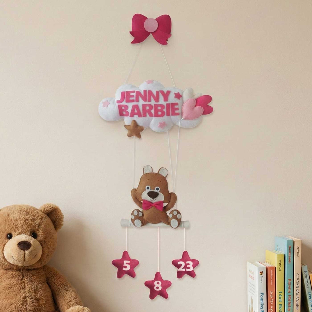 Personalized Teddy & Cloud Theme Felt Kids Name Plate