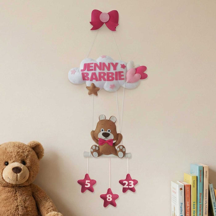 Personalized Teddy & Cloud Theme Felt Kids Name Plate