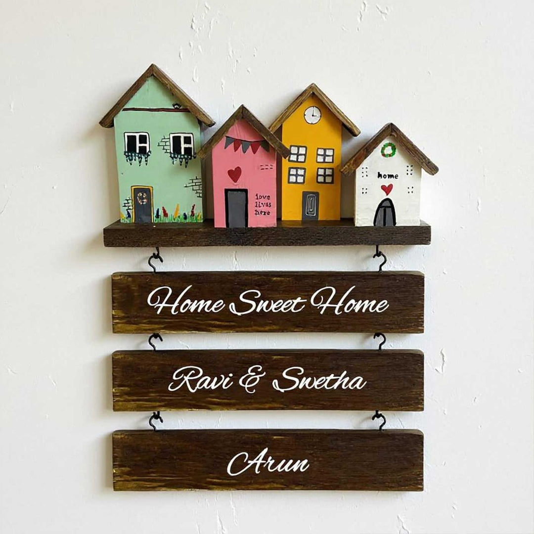 Personalized Pastel Miniature House Wooden Name Plate