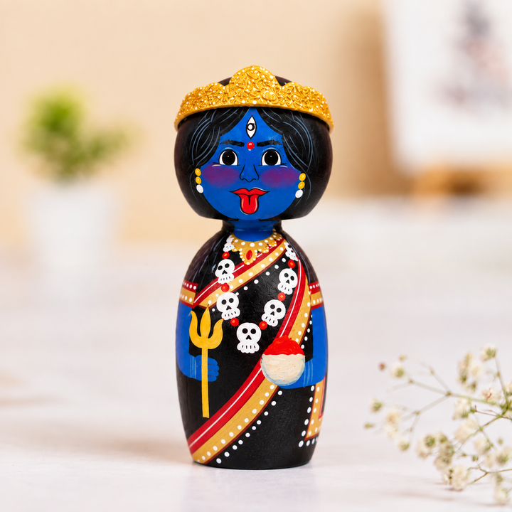 "Goddess Kaali" Themed Wooden Doll For Golu/Festive Decor