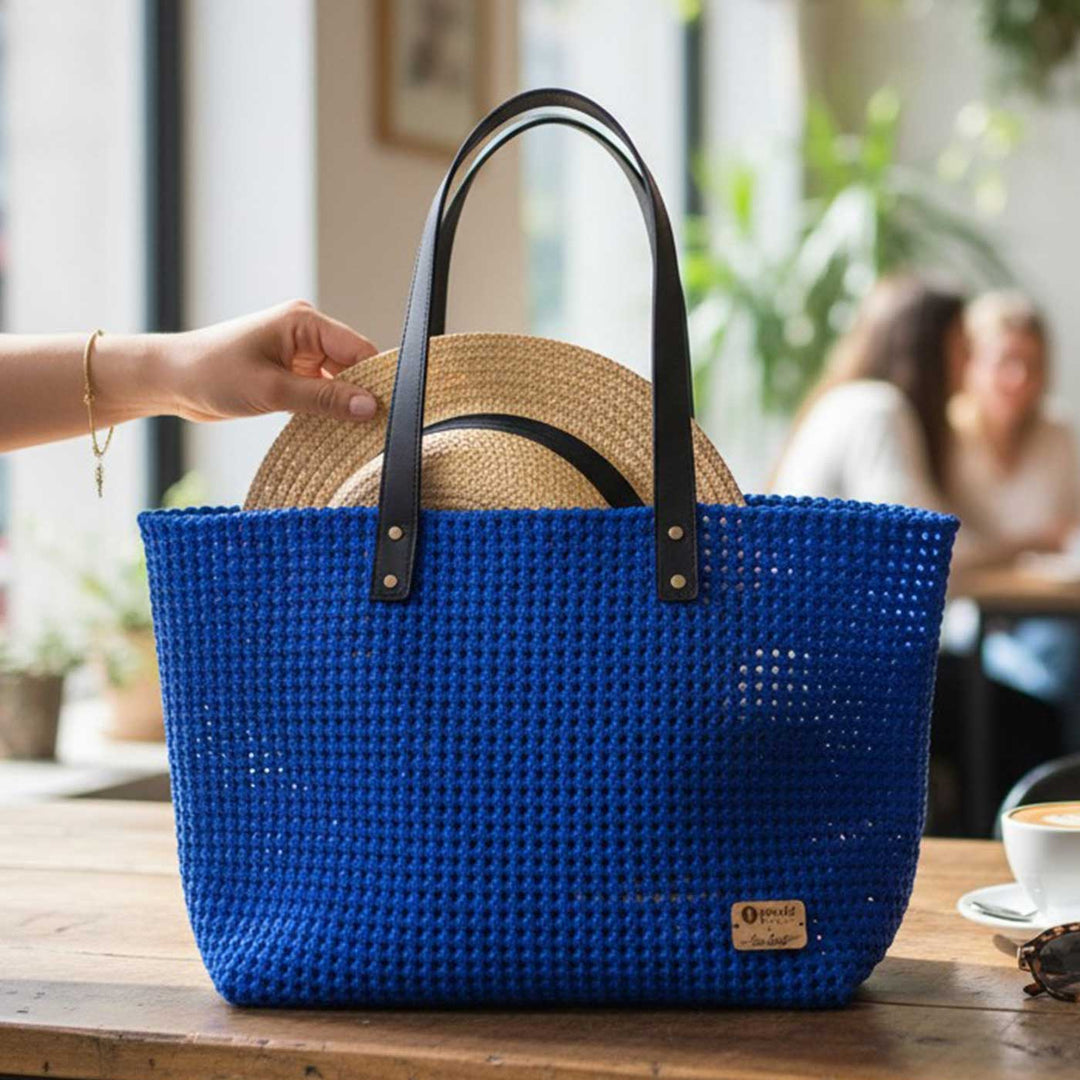Blue Solid Mukhya Knot Handmade Koodai Beach Bag