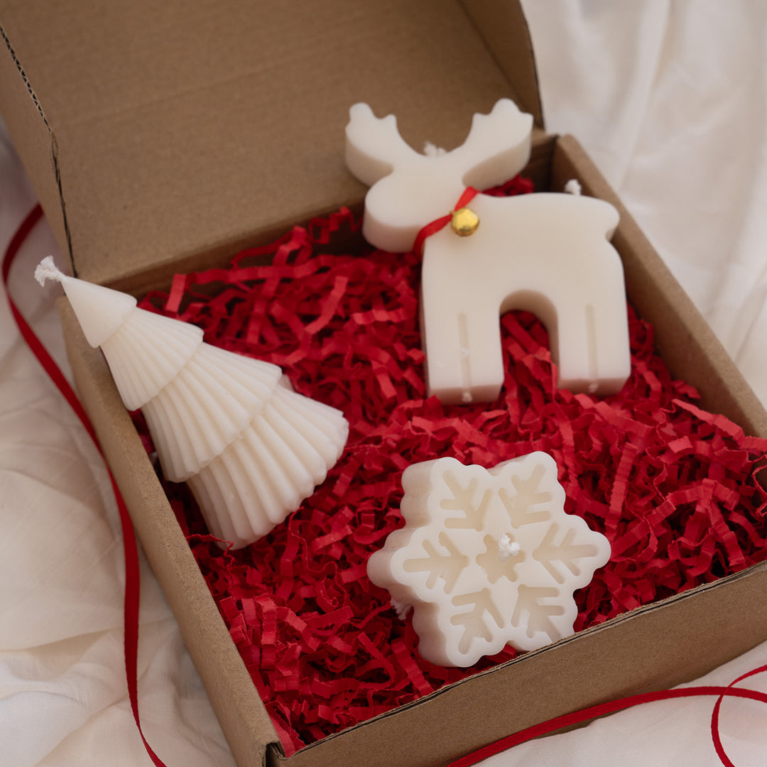 3 Pc | Handmade Tree, Reindeer & Snowflake Soy Wax Candles