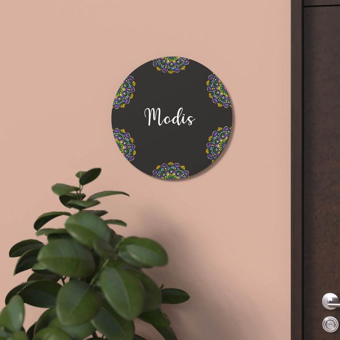 Dot Art Name Plate Big Circular Black 1 - Mounted on Wall Front View