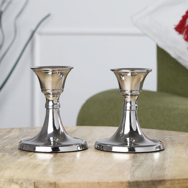 Handmade Nickel Plated Taper Candle Holder | Set Of 2