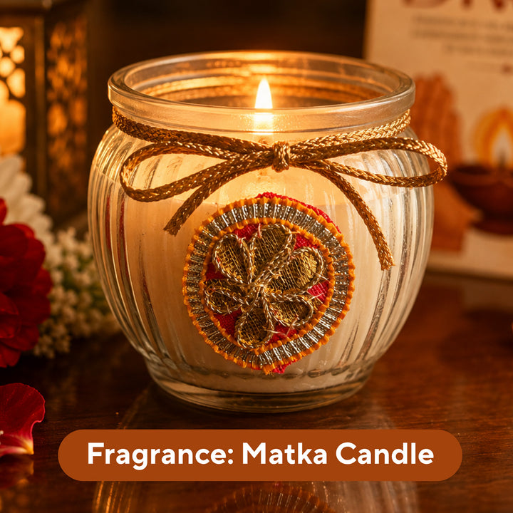 Rangoli Multicolour Jute Basket Diwali Gift Hamper With Matka Soy Wax Candle And Shubh Labh Potli For Festive Gifting
