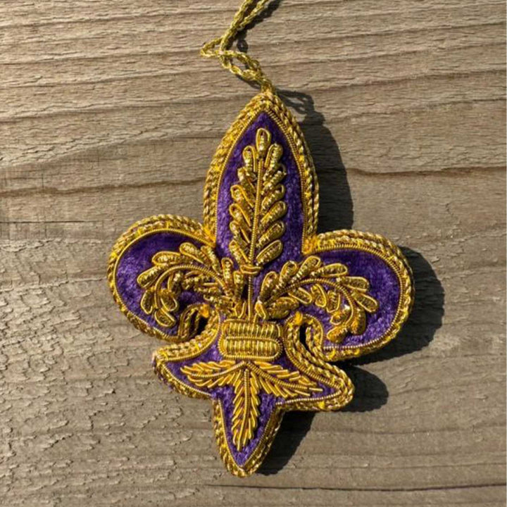Fleur De Lis Purple Premium Zardozi Ornament