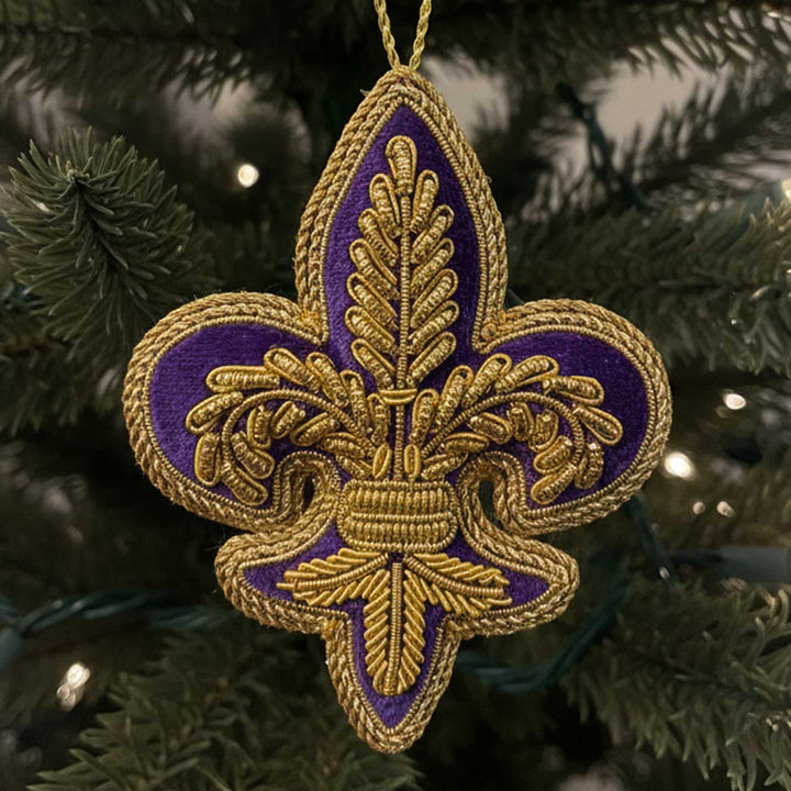 Fleur De Lis Purple Premium Zardozi Ornament