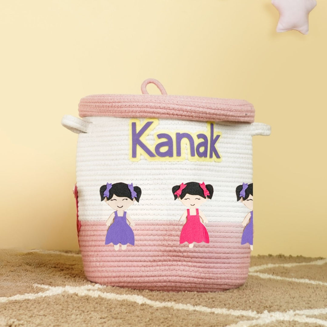Handmade Personalized Doll Themed Kids Rope Basket