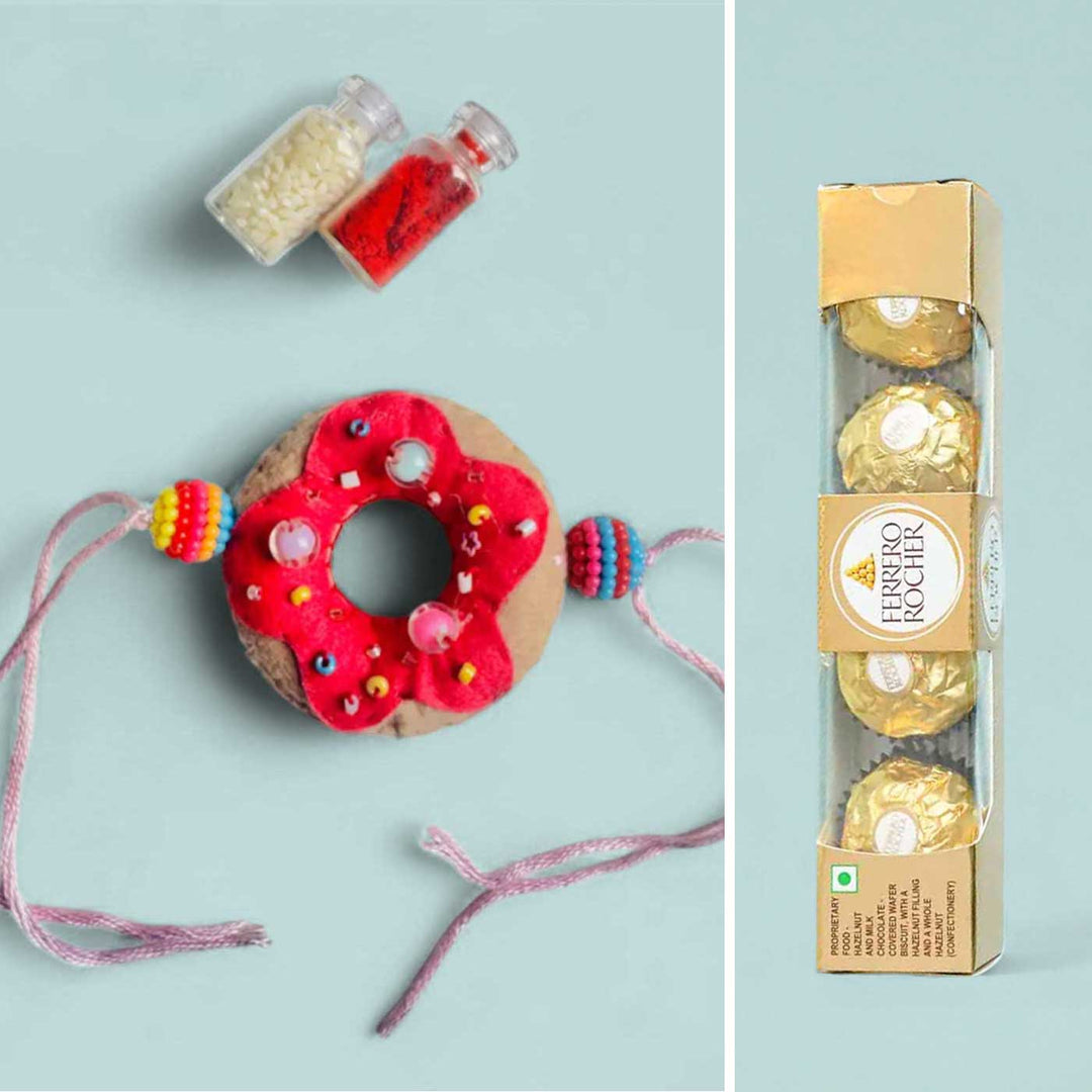 Handmade Doughnut Theme Felt Rakhi With Roli Chawal - Set with Roli Chawal and Chocolate (5)
