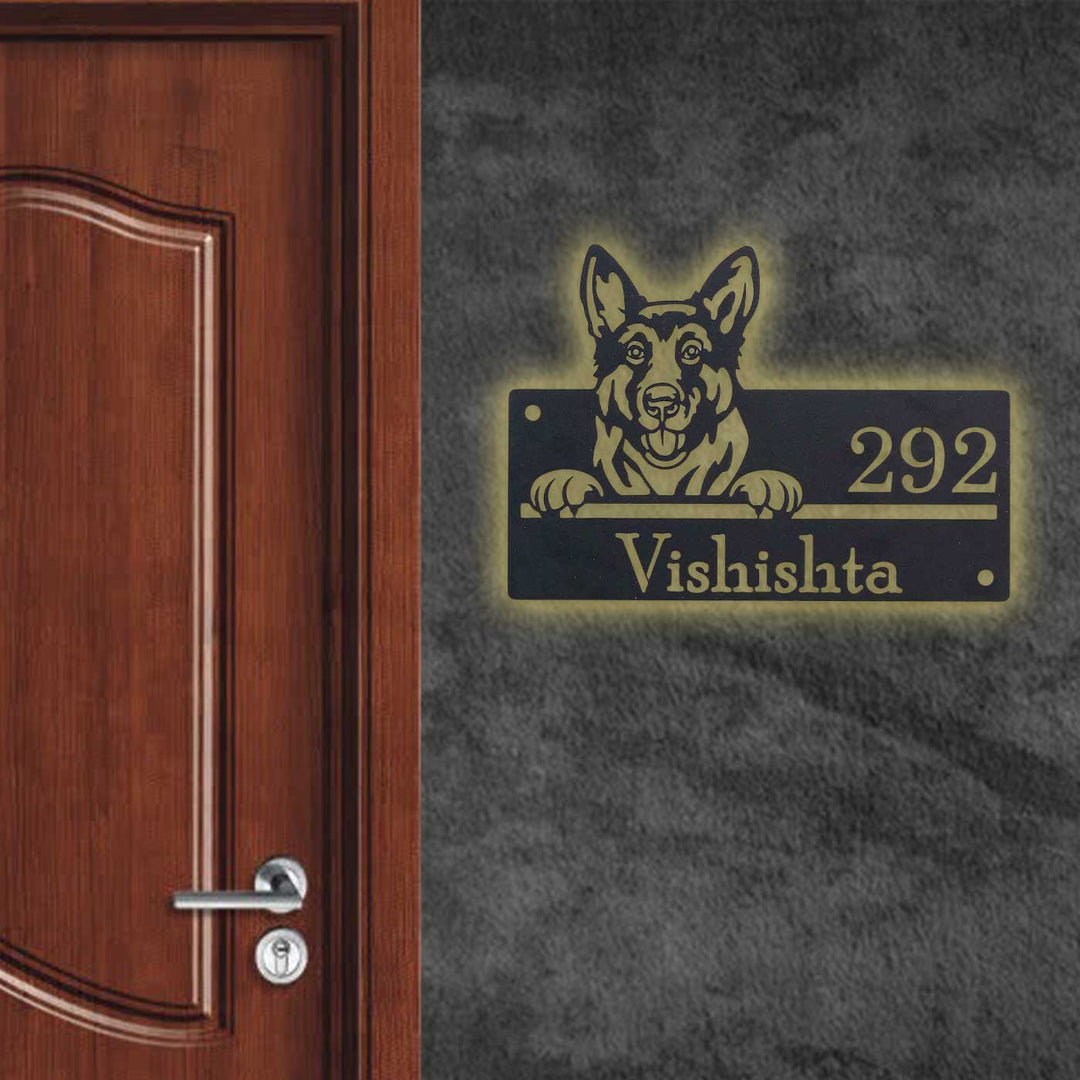Personalized Weatherproof Artistic Dog Theme Metal Name Plate - Mounted on Wall Next to Door (17)