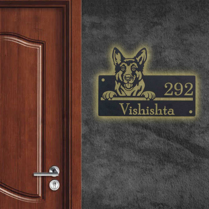 Personalized Weatherproof Artistic Dog Theme Metal Name Plate - Mounted on Wall Next to Door (17)