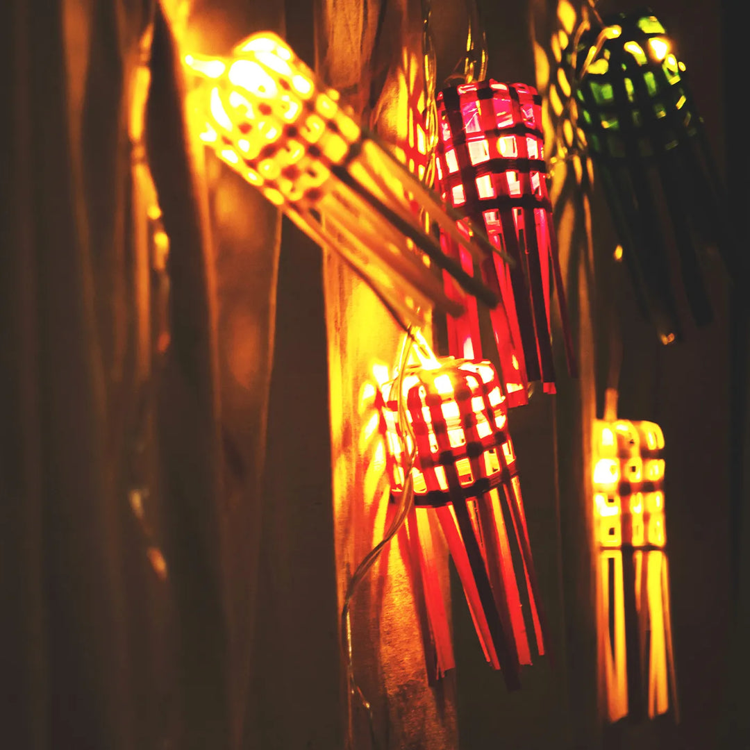 Multicoloured Frill Eco-Friendly Handmade Woven Bamboo Fairy Light | 3 meters