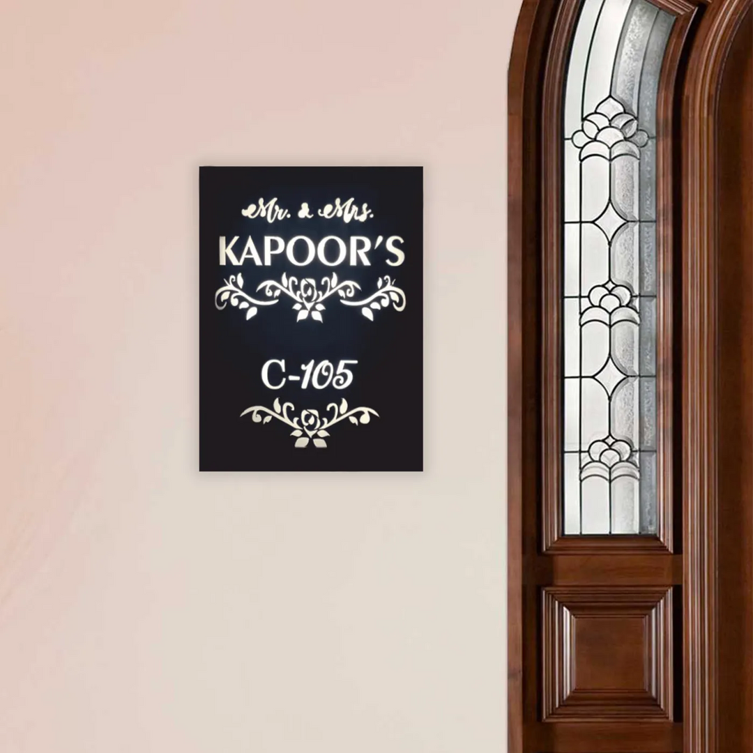 Personalized Black Minimalist Acrylic Name Plate With Light