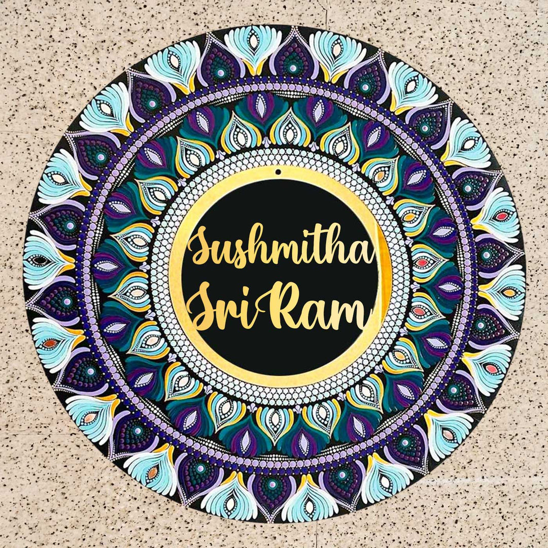 Personalized Hand-Painted Dot Mandala Round Multicolour Mdf Wood Name Plate