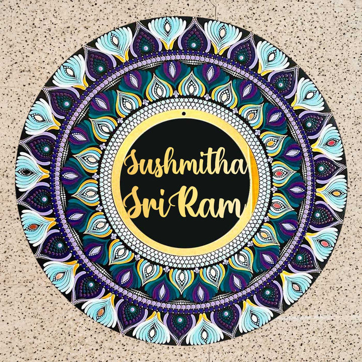 Personalized Hand-Painted Dot Mandala Round Multicolour Mdf Wood Name Plate