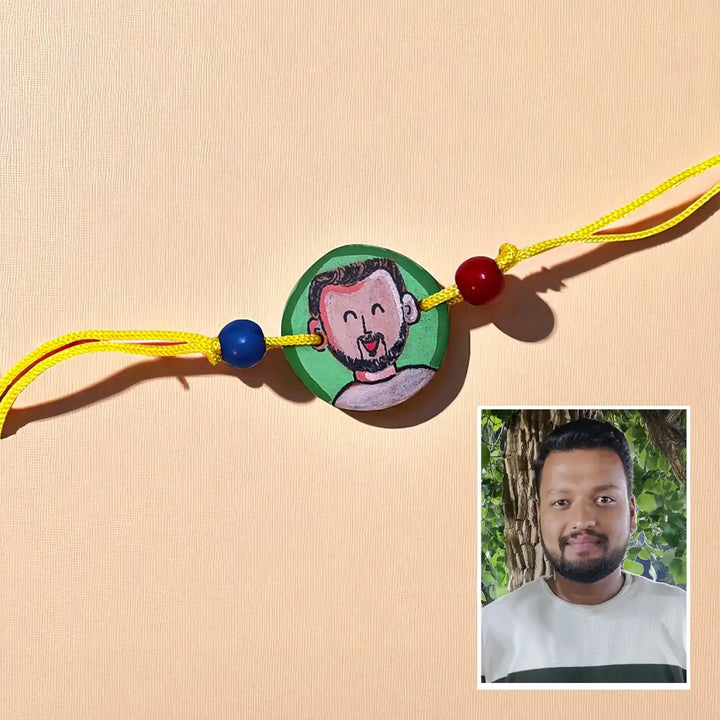 Photo Personalized Beaded Caricature Illustration Terracotta Rakhi