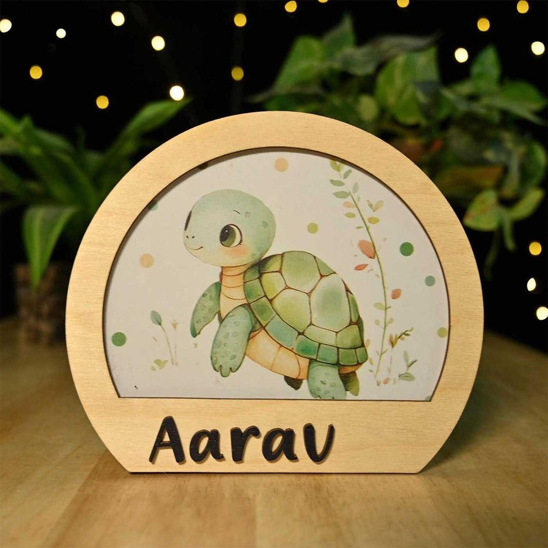 Personalized Turtle Theme Wooden Table Lamp For Kids With 3D Letters