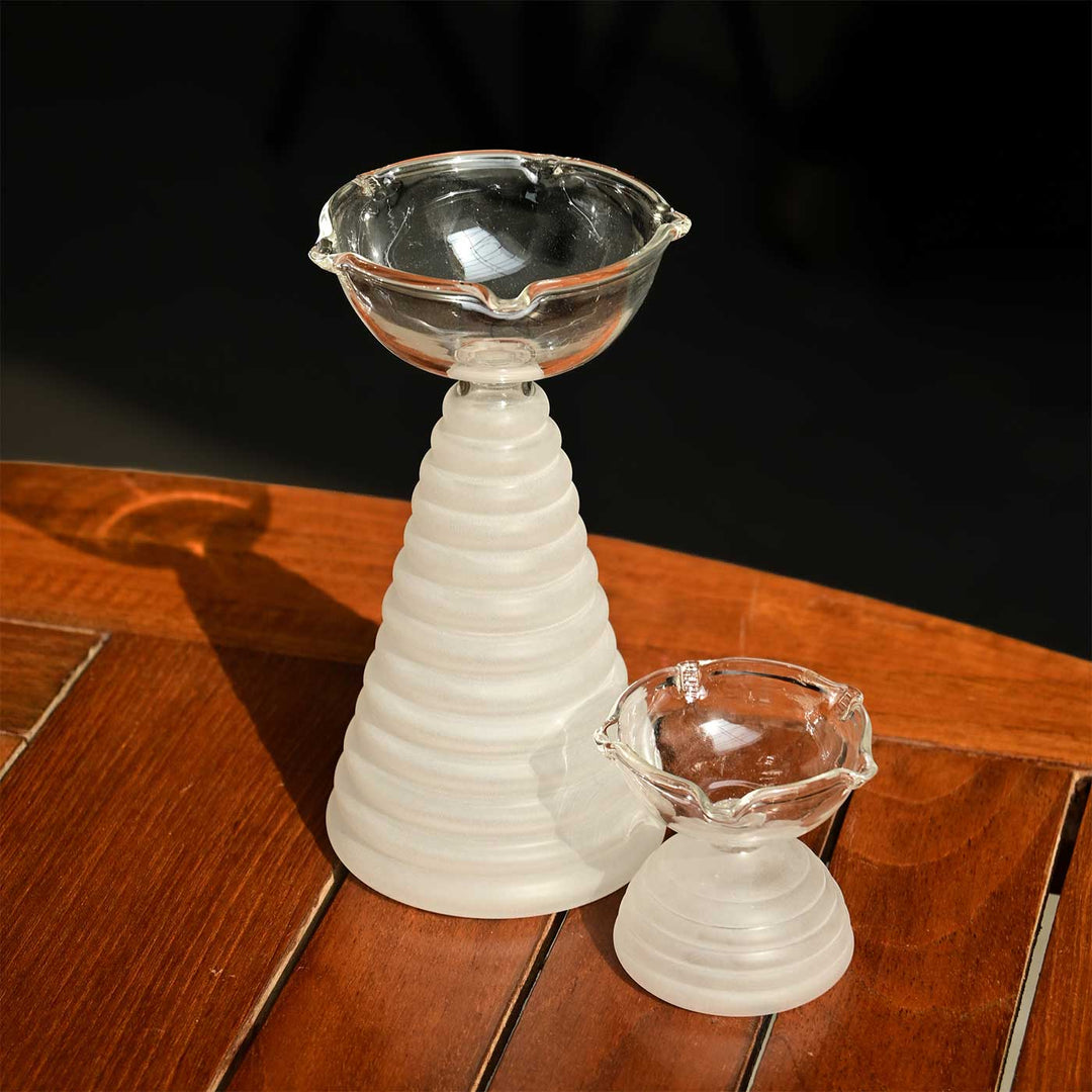 Handmade Clear Frosted Borosilicate Glass Oil Lamp / Diya | 5.9 inch