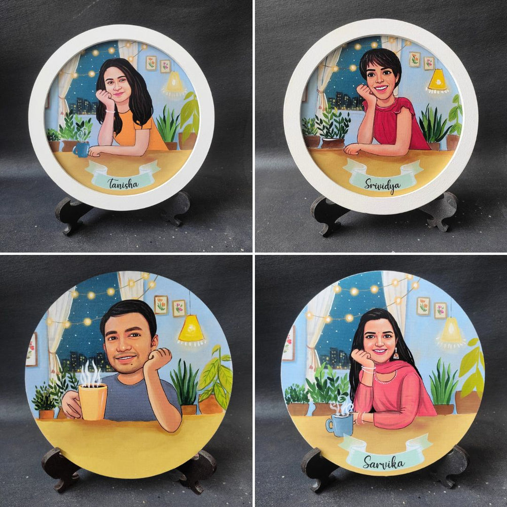 Photo Caricature Nameplate With Stand For Individuals 1 - Front View with Name Personalization