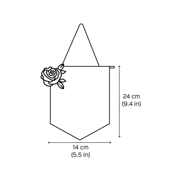 Personalized Handmade Floral Theme Felt Bunting 1 - Dimension Chart with Hanging Angle