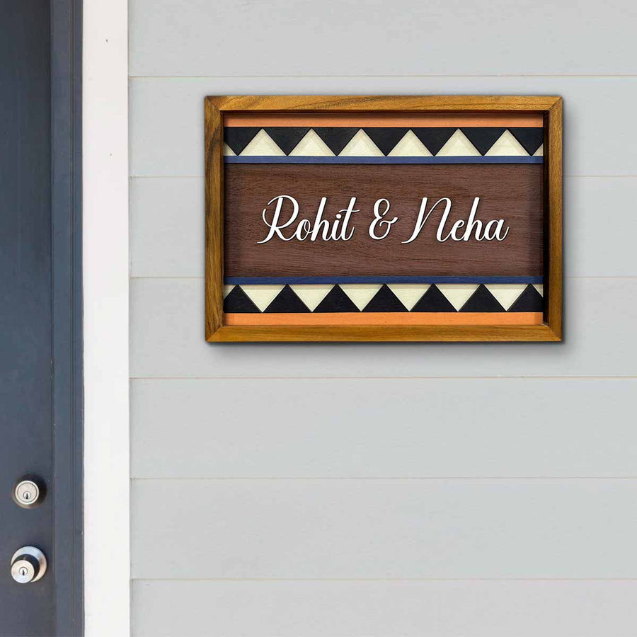 Wooden Personalized Framed Nameplate For Couples - Mounted on Outdoor Wall Display