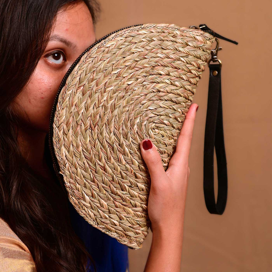 Handmade Grass Woven Gold Boho Sabai Clutch