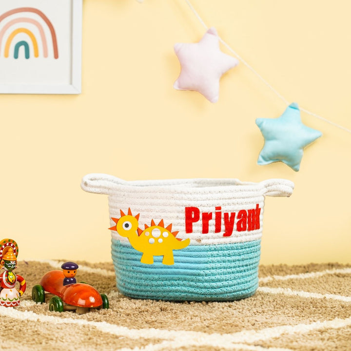 Handmade Personalized Dinosaur Themed Kids Rope Basket
