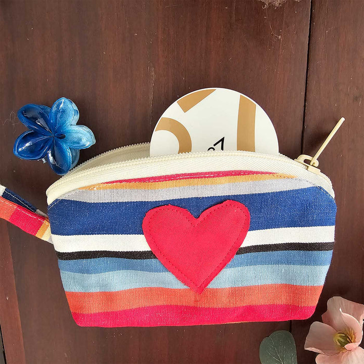 Summer Heart Striped Cotton Pouch