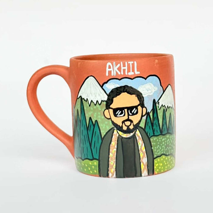 Pet Lover | Photo Personalized Handpainted Terracotta Mug with Caricatures and Background