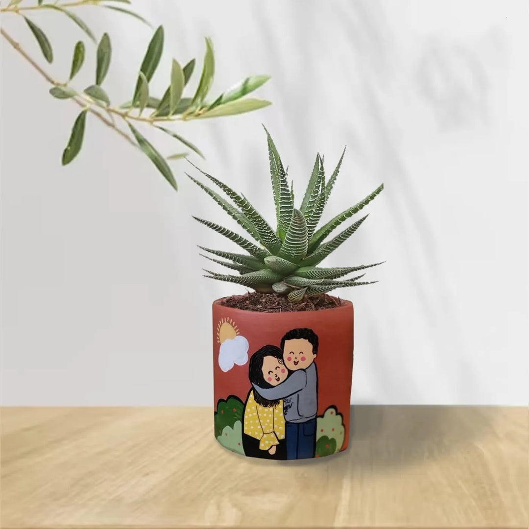 Photo Personalized Hand-Painted Caricature Illustration Terracotta Planter Pot