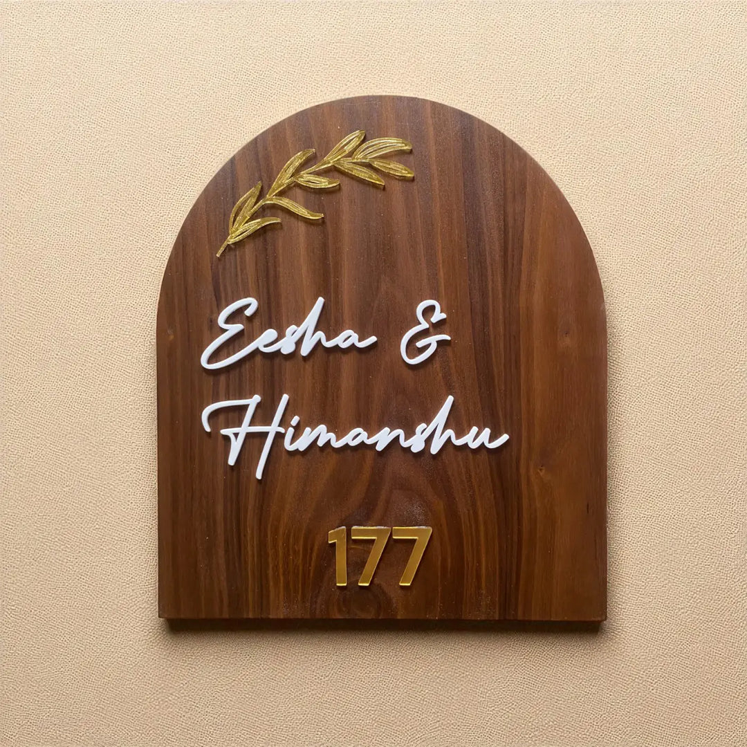 Minimal Arched Wooden Name Plate with 3D Acrylic Letters