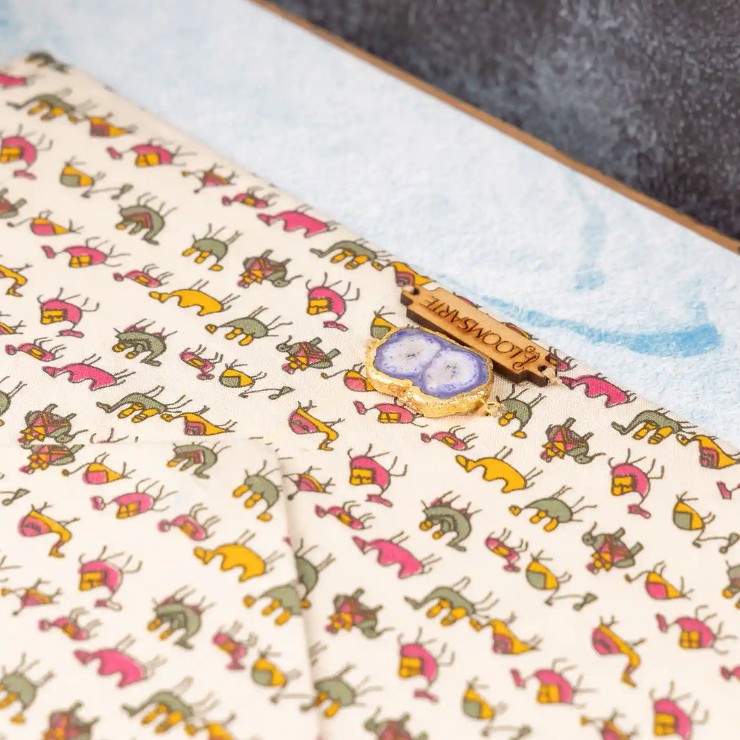 Zoo Print Cotton Ecofriendly iPad Envelope Sleeve With Agate| 12 x 9 inch