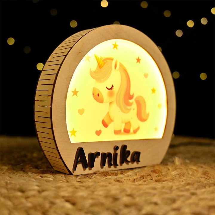 Personalized Unicorn Theme Wooden Table Lamp For Kids With 3D Letters