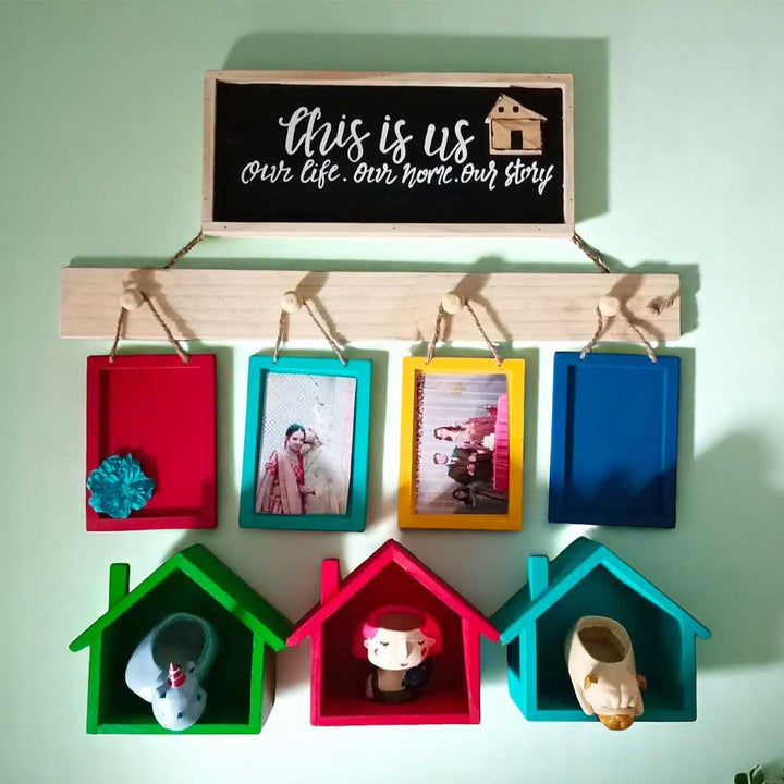 Personalized Hand-Painted Wooden Photo Frame & Huts Combo | Set of 5