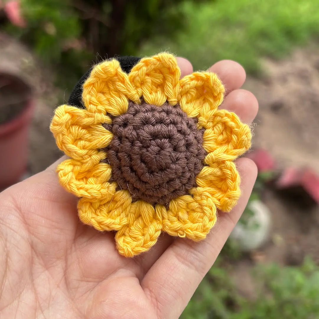 Handmade Crochet Sunflower Design Cotton Hair Tie