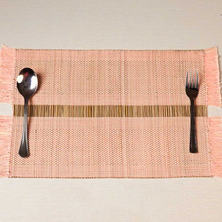 Hand Woven Single Striped Madhurkati Table Mat | 15 x 11 inch