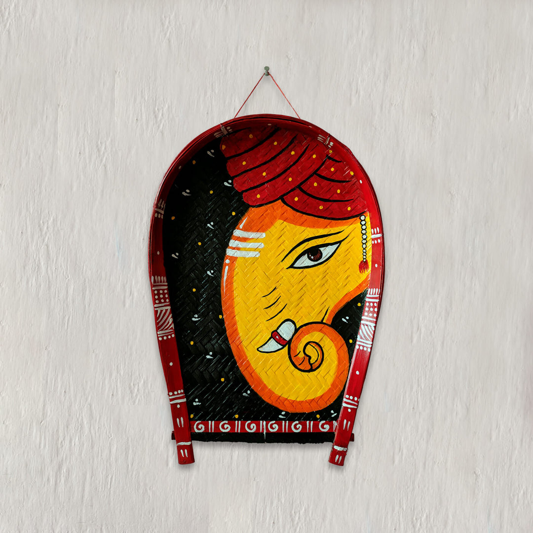 Handpainted Red Ganesha Bamboo Wall Decor
