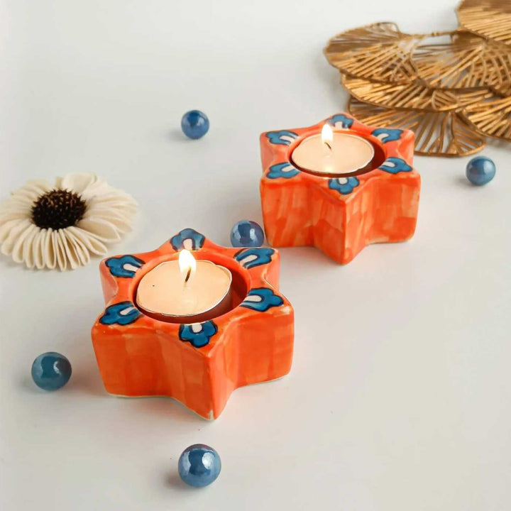 Set of 2 | Handmade Stunning Star Ceramic Tealight Holder