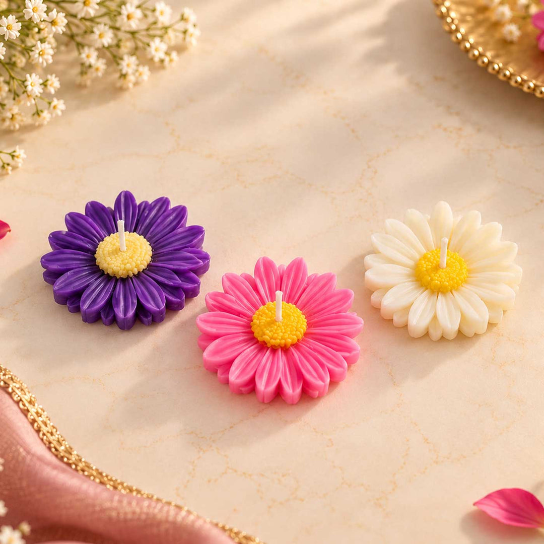 3 pc | Handmade Daisy Mogra Scented Soy Wax Floating Candle