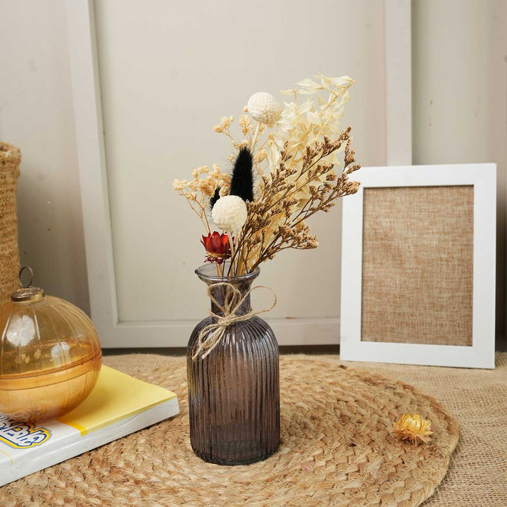 Ocean Crest Statement Glass Vase With Dried Flower Bunch
