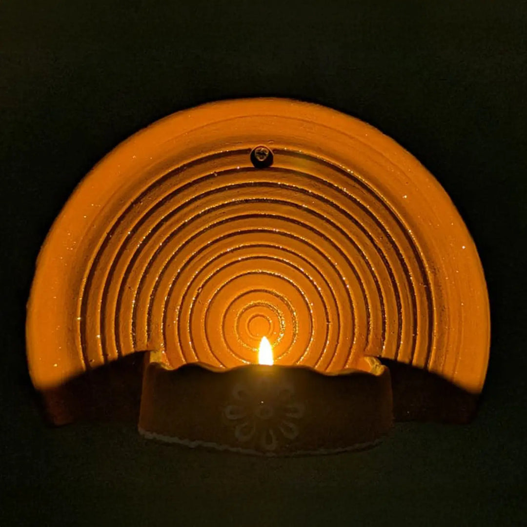Hand-Painted Spiral Bloom Natural Terracotta Tealight Holder