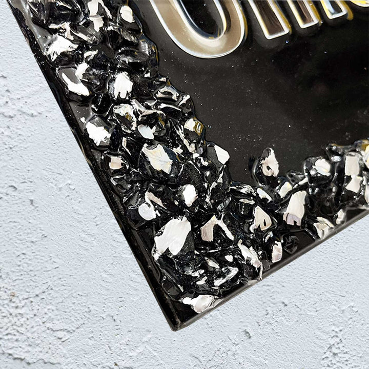 Personalized Black And Silver Resin Name Plate - Edge Close-up Showing Texture
