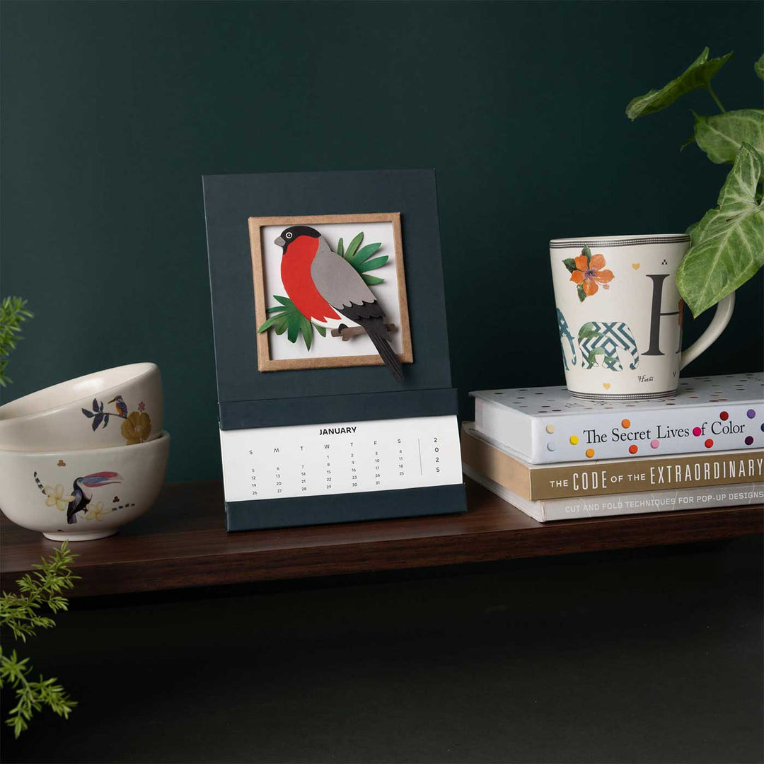 Handmade 3D Bullfinch Bird 2026 Desk Calendar