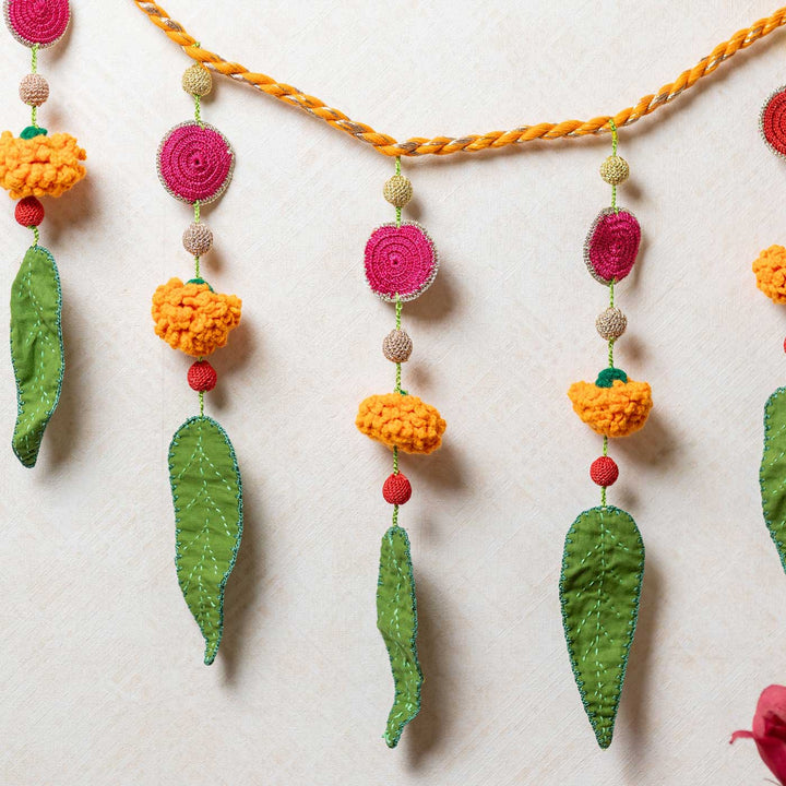 49 In | Intricate Realistic Crochet Ashok Patta Marigold Ambi Patti Cotton Toran