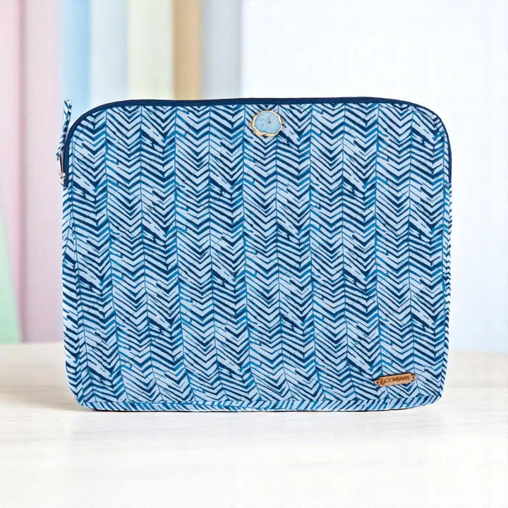 Blue Zebra Cotton Stylish & Ecofriendly Laptop Sleeve With Agate Accent | 14 x 11 inch