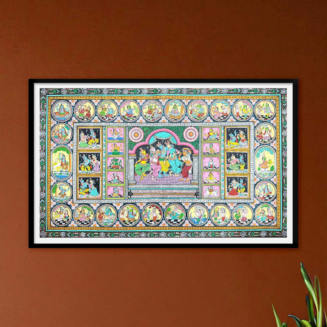 36 X 24 Inch | Handmade Canvas Krishna Rasleela With Dashavataar Painting