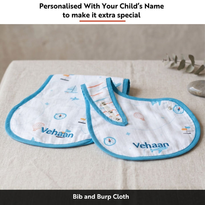 Personalized Sky Theme Bib & Burp Set | 0-4 Years