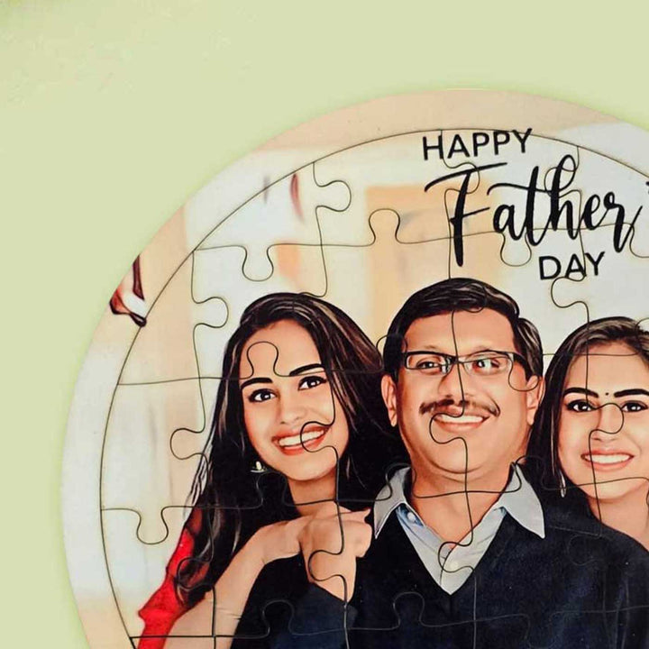 Photo Personalized Round "Happy Father's Day" MDF Wood Puzzle